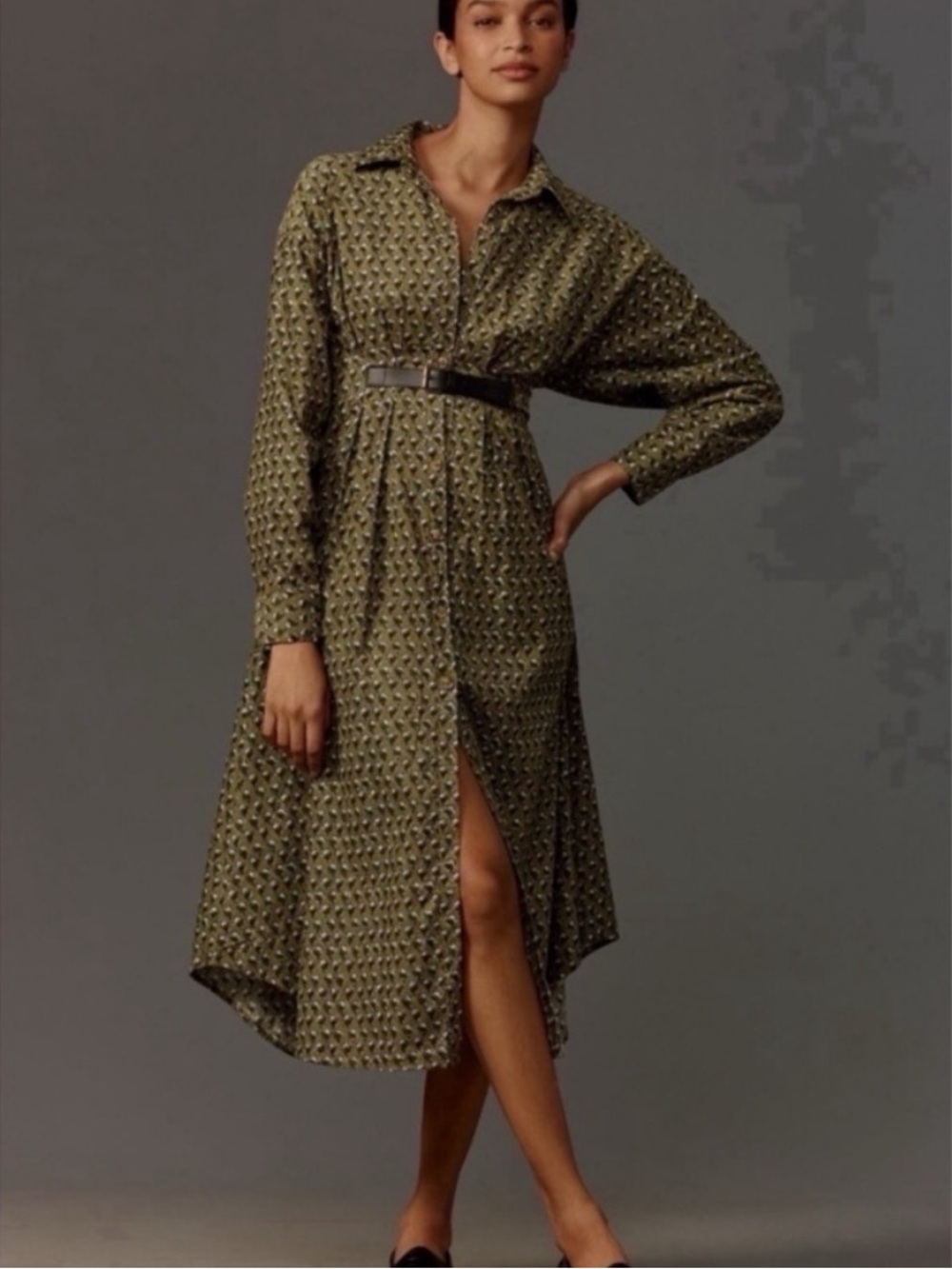 NWT Anthropologie " Worn on TV" Belted Corduroy Floral Midi Shirt Dress, size 2